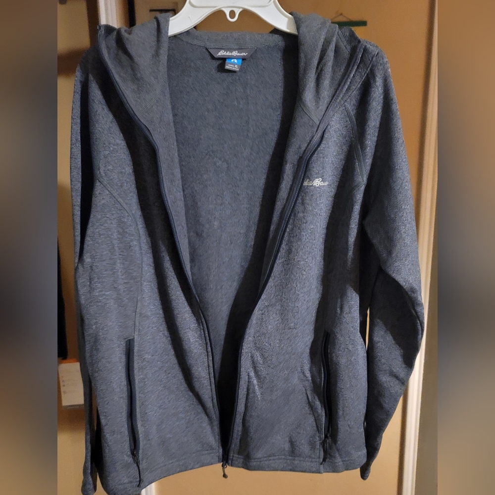 Lightweight Hoodie - Eddie Bauer Gray Zip-Up with Thumb Holes
